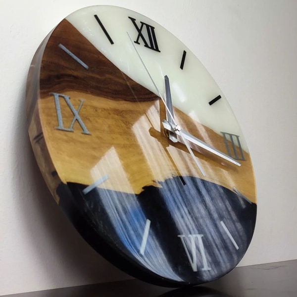 Wooden wall clock with elements of epoxy resin | Unique wall clock | Wall clocks large | Oversized wall clock | Clocks for wall | Gift idea