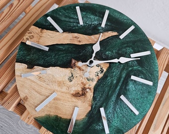 Reloj de pared personalizado hecho de madera y resina epoxi / Relojes para pared únicos / Reloj de pared de gran tamaño / Reloj de pared único / Regalo de inauguración de la casa