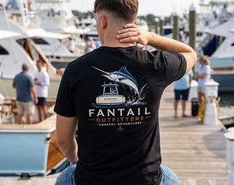 Fantail Outfitters Marlin Fishing Shirt | Coastal Adventures Tee | Offshore Sportfishing Boat T-Shirt | Key West Florida Nautical Apparel