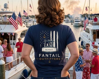 Fantail Outfitters Key West FL Boat Shirt | Nautical American Flag Tee | Fishing Boat T-Shirt | Coastal Lifestyle Apparel | Maritime Gift