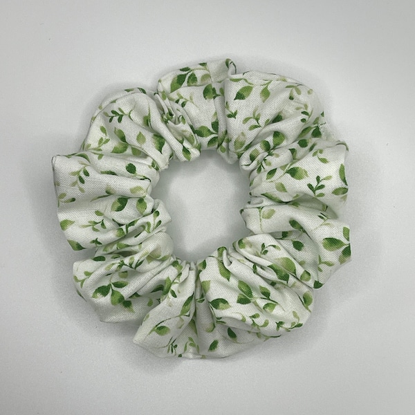 Pretty Green Floral Hair Scrunchie for St. Patrick's Day, Spring Hair Accessory, Gift for Friend, March Birthday Gift Idea, Trendy Hair Tie