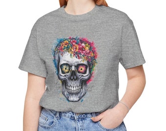 Watercolor Floral Skull T-Shirt for women -Gift for Her - Floral Skull Vintage Graphic Tee - Flower Skull Skeleton T Shirt - Skeleton Blooms
