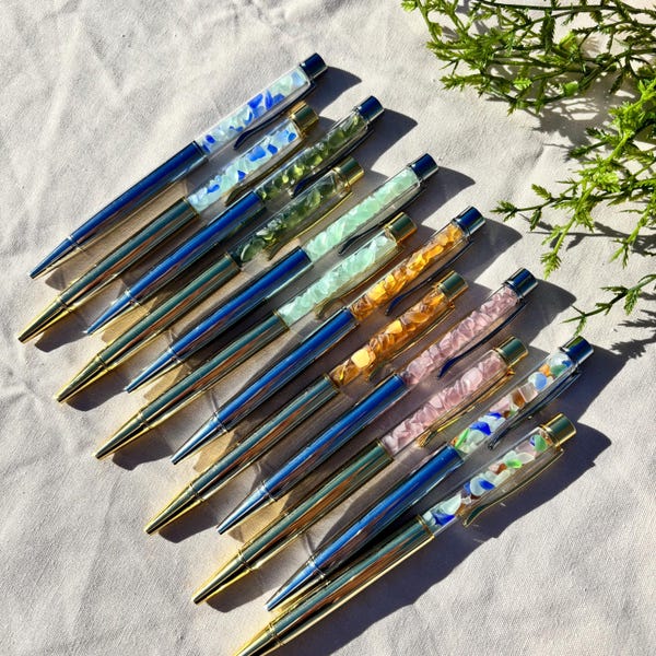 Handmade Sea Glass Ballpoint Pen: Coastal Floating Pen