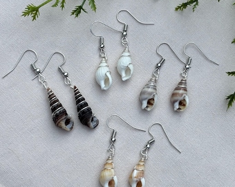 Wire Wrapped Sea Shell Dangle Earrings: Beachy Coastal Jewelry