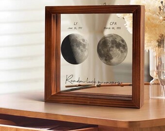 Wood Frame with Photo - Moon on that day - Personalized present - Birthday Gift - Anniversary Gift- Graduation Gift