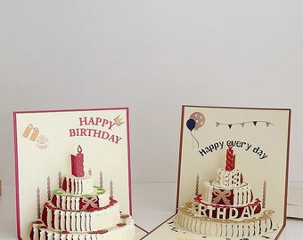 3D Popped Up Birthday Cack Birthday Card Red Gold Cover With Greeting Card