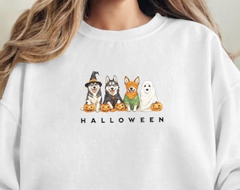 Halloween Husky Dogs Sweatshirt, Ghost Costume, Dog Lover Gift