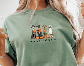 Halloween Ghost Dogs T-Shirt: Funny Greyhound Comfort Colors Tee