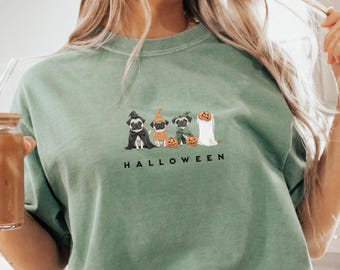 Lustiges Mops Halloween Komfort Farben T-Shirt, Hunde Liebhaber Geschenk