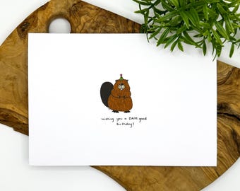 Beaver Pun Birthday Card – Hand-Drawn Minimalist Greeting Card