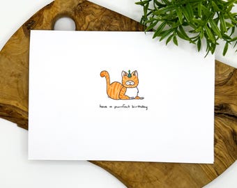 Cat Pun Birthday Card – Minimalist Hand-Drawn Greeting Card