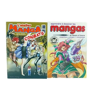 May include: Two manga art instruction books. The left book cover features a dynamic illustration of manga characters in action, with the title "L'atelier Manga Combats." The right book cover displays a manga character with the title "Apprendre à dessiner les Mangas."