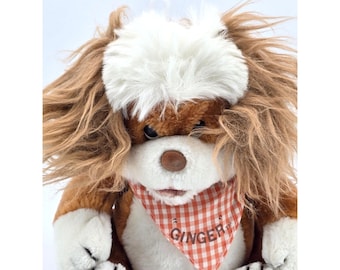 Vintage Mighty Star Puppy Dog Plush 10" Brown Sitting Korea #4514 Stuffed Animal