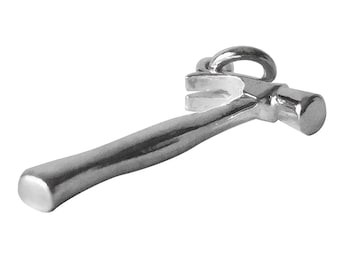 May include: A silver hammer charm with a claw and a loop for attaching to a chain or bracelet.
