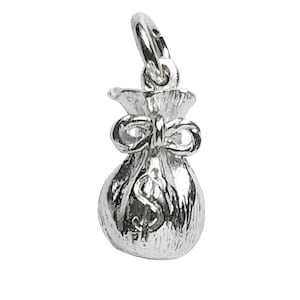 Sterling Silver Charm Money Bag .925 Wealth Pendant Lucky Fortune Gift for an Investor