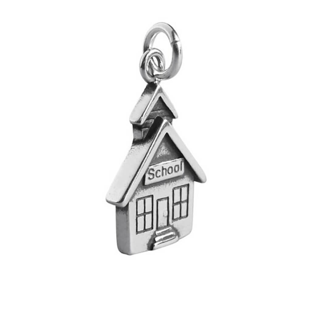 Sterling Silver School House Charm Pendant Gift for Teacher