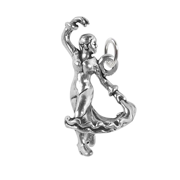 Sterling Silver Charm Flamenco Dancer .925 Spanish Dance Pendant Spain Souvenir Silver Dancing Charm