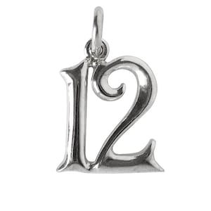 Sterling Silver Number 12 Charm .925 Twelve Pendant Twelfth Birthday 12th Anniversary Years Commemorative Present