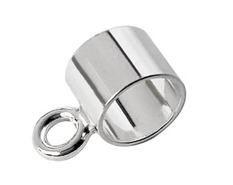 May include: Silver-toned metal bead with a loop on one side. The bead is cylindrical and has a smooth, polished finish.