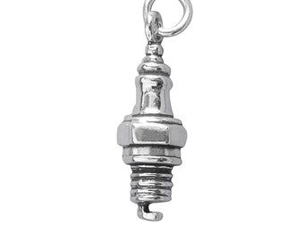 Sterling Silver Charm Spark Plug .925 Pendant Motor Mechanic Gift