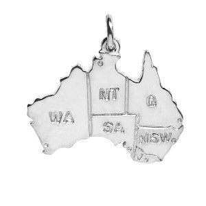 Sterling Silber Charm Australien Karte mit Staaten .925 Anhänger Reisesouvenir für Western South New South Wales Victoria Queensland