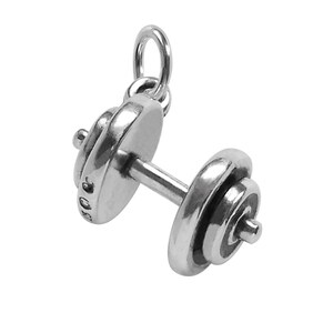 Sterling Silver Dumbbell Charm .925 Hand Weight Pendant Fitness Gift Sports Gym Present
