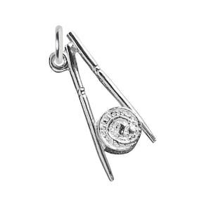 Sterling Silver Sushi Chopsticks Charm .925 Japanese Food Pendant