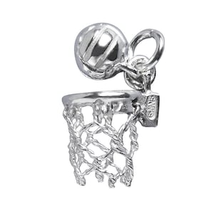 Sterling Silver Netball and Net Charm Moving .925 Pendant