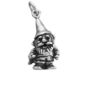 Sterling Silver Garden Gnome Charm .925 Pendant Gift for Gardener Elf with Shovel