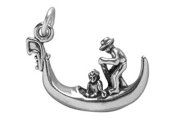 Sterling Silver Charm Gondola .925 Gondolier Pendant Venice Italy Souvenir Gift Canal Memento