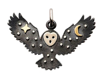 Sterling Silver Charm Owl .925 Bronze Pendant Night Owl Bird Gift Spiritual Astrology
