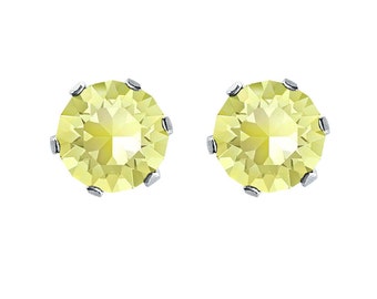 スターリングシルバースタッドイヤリング：オーストリア産イエロークリスタルジョンキル、6mm