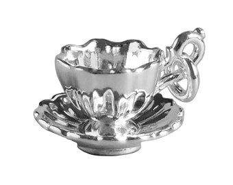 Sterling Silver Charm Tea Cup and Saucer .925 Pendant Teatime Tea Pot Cuppa Cup of Tea
