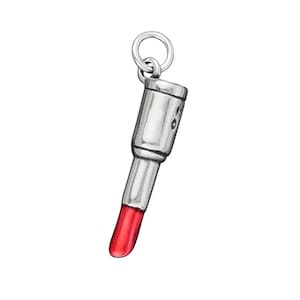 Sterling Silver Lipstick Charm .925 with Red Enamel Makeup Pendant Beauty Jewellery