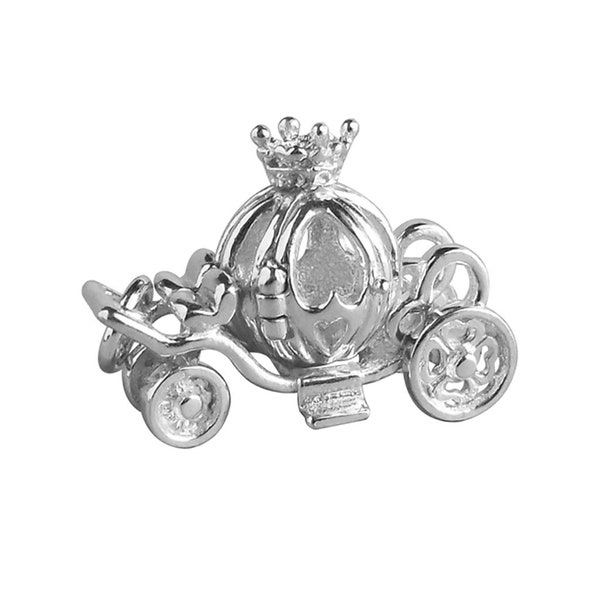 Sterling zilveren bedel Fairy Princess Coach.925 Assepoester hanger pompoenkoets met openende deur miniatuur