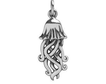May include: A silver charm in the shape of a jellyfish with a detailed, intricate design. The charm is perfect for adding a touch of whimsy to any jewelry piece.