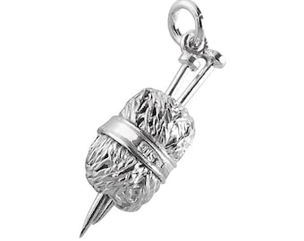Sterling Silver Knitting Charm Wool and Needles .925 Pendant