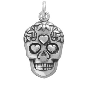 Sterling Silver Charm Sugar Skull .925 Day of the Dead Pendant Mexican Folklore
