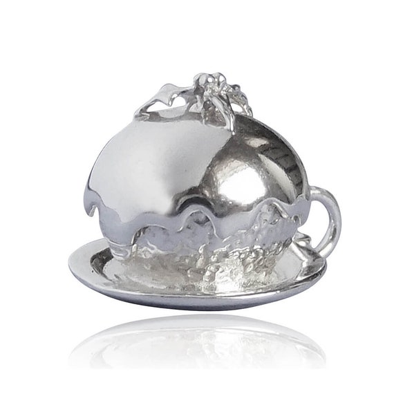 Sterling Silver Christmas Pudding Charm: Xmas Food Pendant