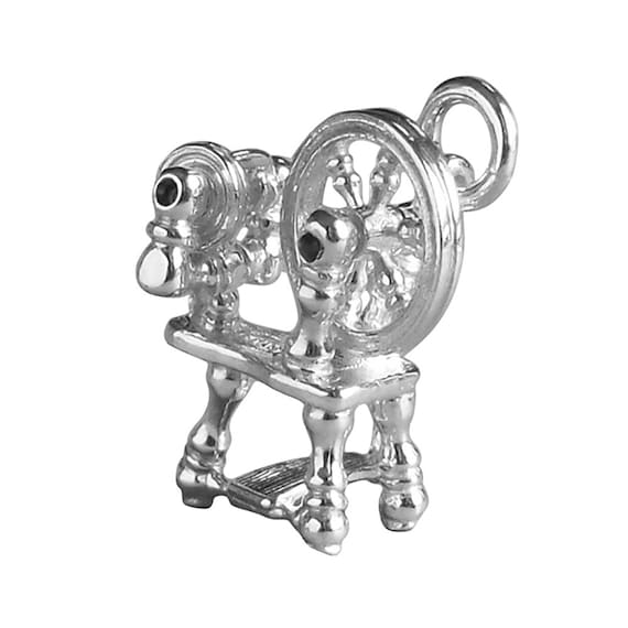 Sterling Silver Charm Spinning Wheel .925 Moving Pendant Textiles Themed Jewellery Moves