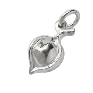 May include: A silver charm in the shape of a pea pod. The charm has a loop at the top for attaching to a bracelet or necklace.