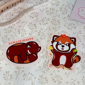 Red Panda Glossy Vinyl Stickers - sleepy panda, sleepy animal, fall season, fall, sticker addict, sticker