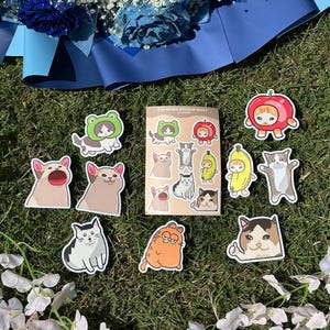 Cat Memes Stickers and Sticker Sheet - huh cat, pop cat, happy cat, banana cat, apple cat, sad cat, cats