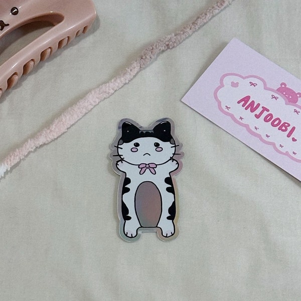 Holographic Vinyl Tuxedo Cat Sticker - tuxedo cat, cat lover, cats, cat, cat sticker, long cat, cute, kawaii, holographic