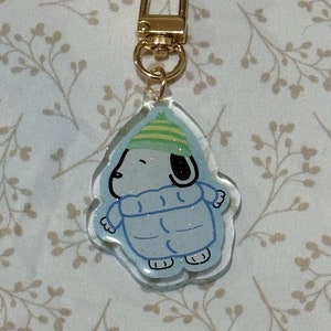 Puffer Jacket Dog Keychain Charm - blue, dog, puffer jacket, kawaii, cartoon
