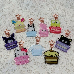 Kawaii Macaron Keychain Charms - macarons, dessert, kawaii frog, kawaii bunny, kawaii dog, kawaii kitty