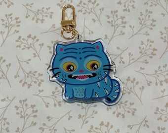 Derpy Blue Tiger Keychain – Double-Sided Anime Bag Charm