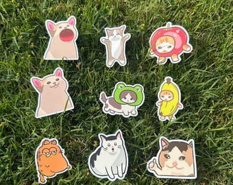 Cat Memes Stickers and Sticker Sheet - huh cat, pop cat, happy cat, banana cat, apple cat, sad cat, cats