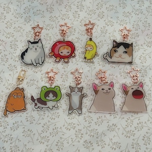 Cat Meme Keychain Charms - cat memes, funny cats, cats, huh cat, pop cat, apple cat, banana cat, frog hat cat, thumbs up cat, crying cat