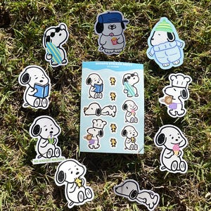 Kawaii Dog Stickers and Sticker Sheet - cartoon, cute, sticker addict, sticker, vinyl sticker, dog sticker, cartoon dog, cartoon bird